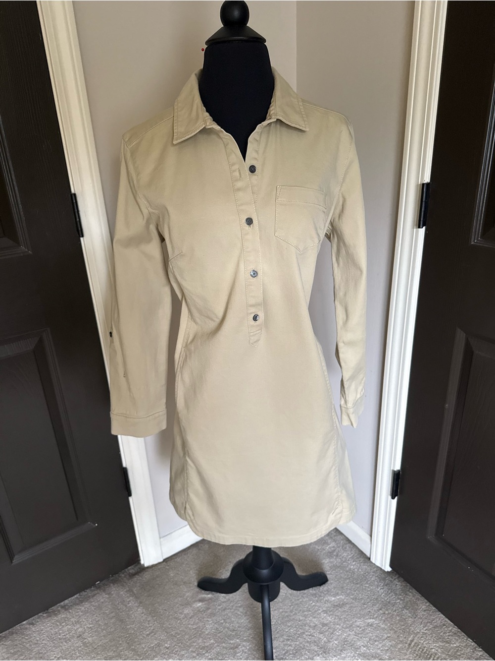 J. Jill Beige Long Sleeve Shirt Dress